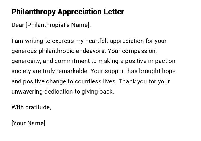 Philanthropy Appreciation Letter