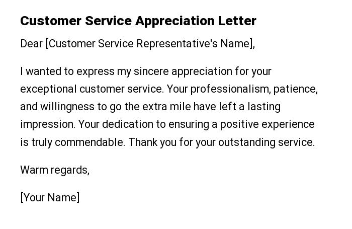 Customer Service Appreciation Letter