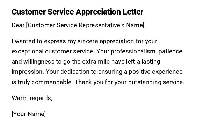 Customer Service Appreciation Letter