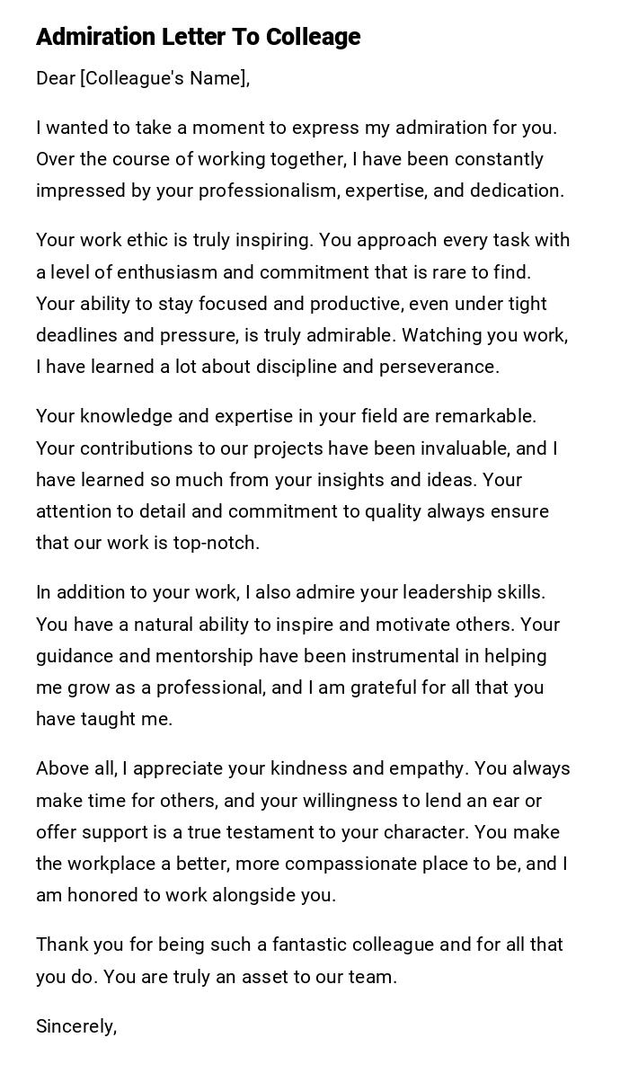 Admiration Letter To Colleage Admiration Letter To Colleage