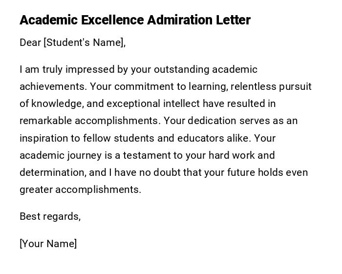 Academic Excellence Admiration Letter