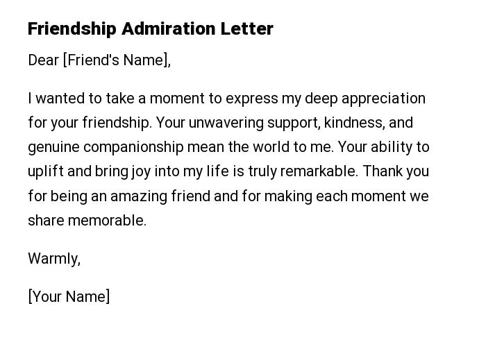 Friendship Admiration Letter
