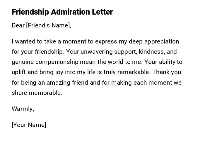 Friendship Admiration Letter