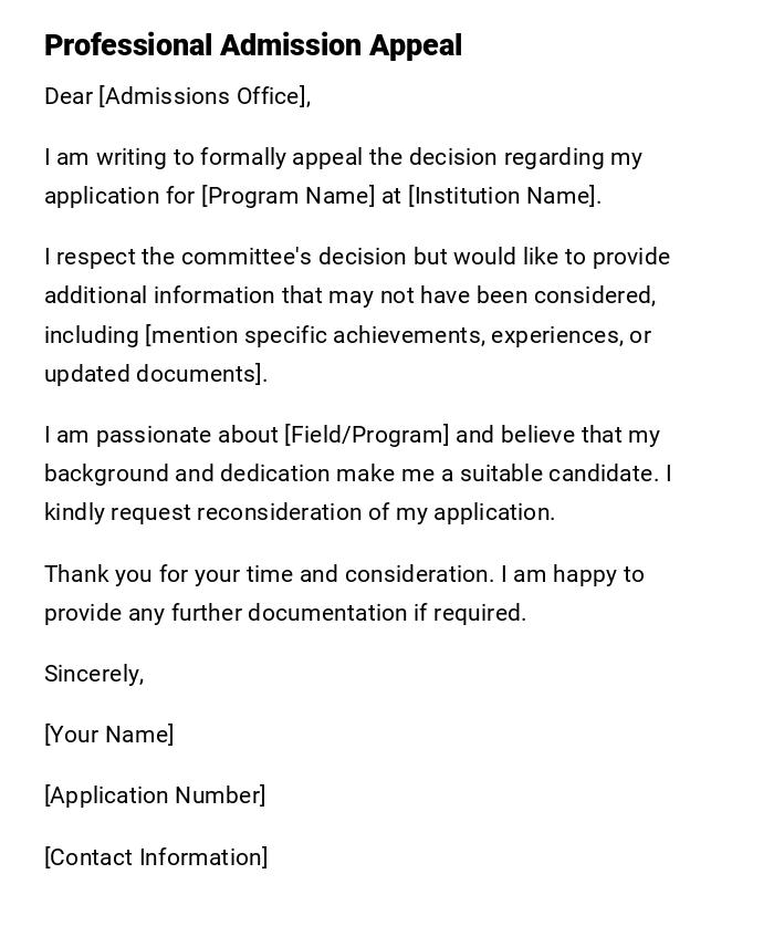 Professional Admission Appeal Professional Admission Appeal