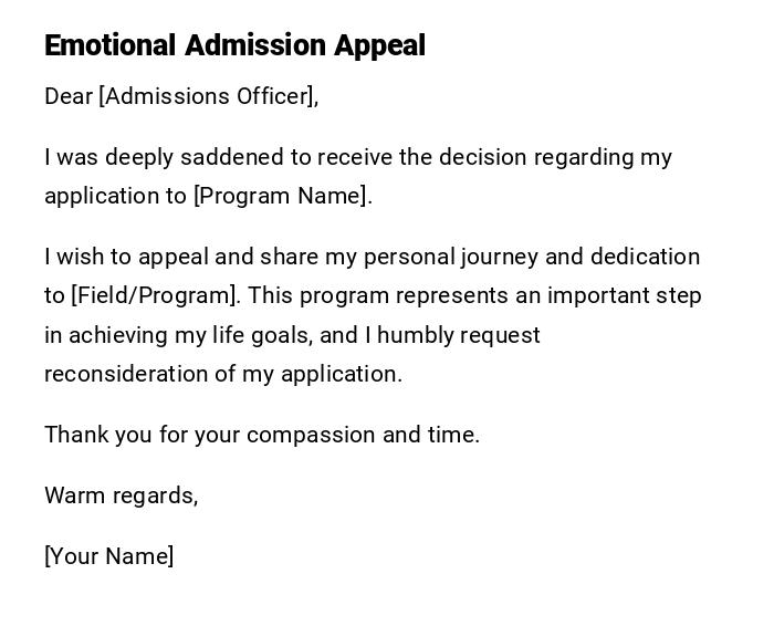 Emotional Admission Appeal Emotional Admission Appeal