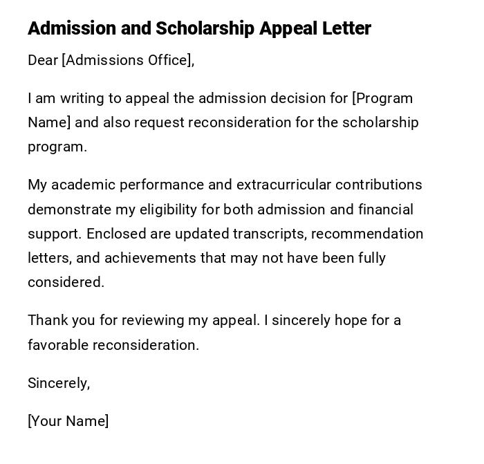 Admission and Scholarship Appeal Letter Admission and Scholarship Appeal Letter