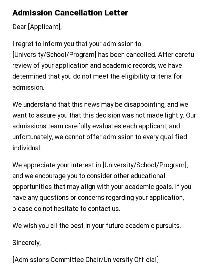 Admission Cancellation Letter