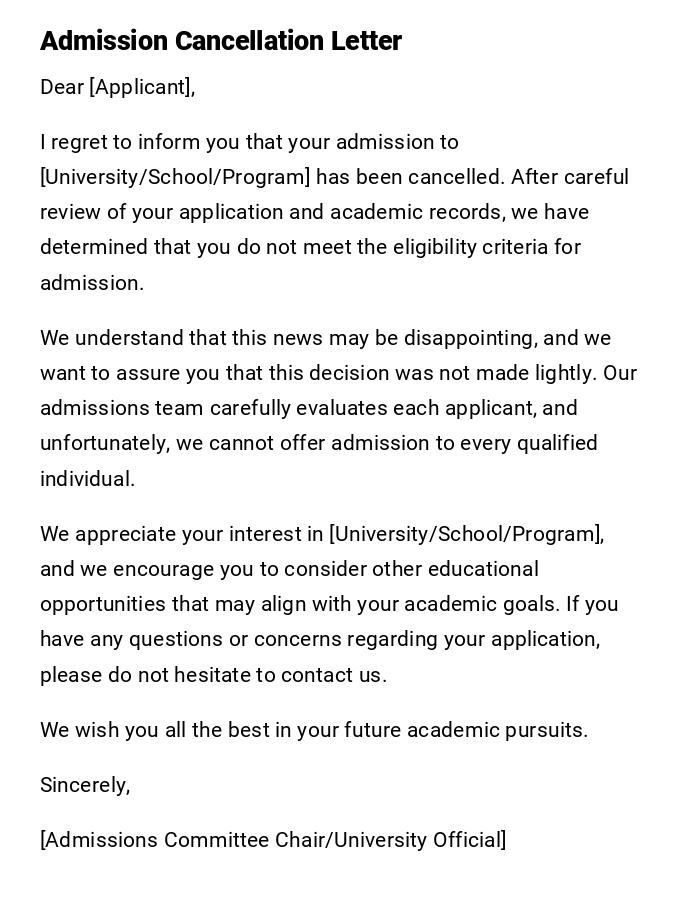 Admission Cancellation Letter