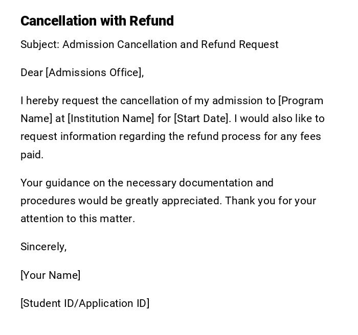 Cancellation with Refund Cancellation with Refund