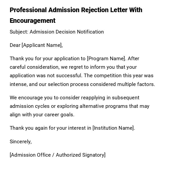 Professional Admission Rejection Letter With Encouragement Professional Admission Rejection Letter With Encouragement