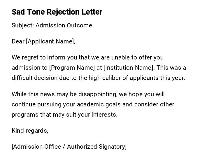 Sad Tone Rejection Letter Sad Tone Rejection Letter