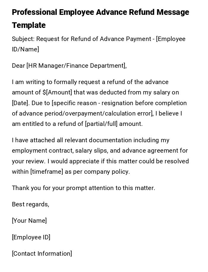 Professional Employee Advance Refund Message Template Professional Employee Advance Refund Message Template