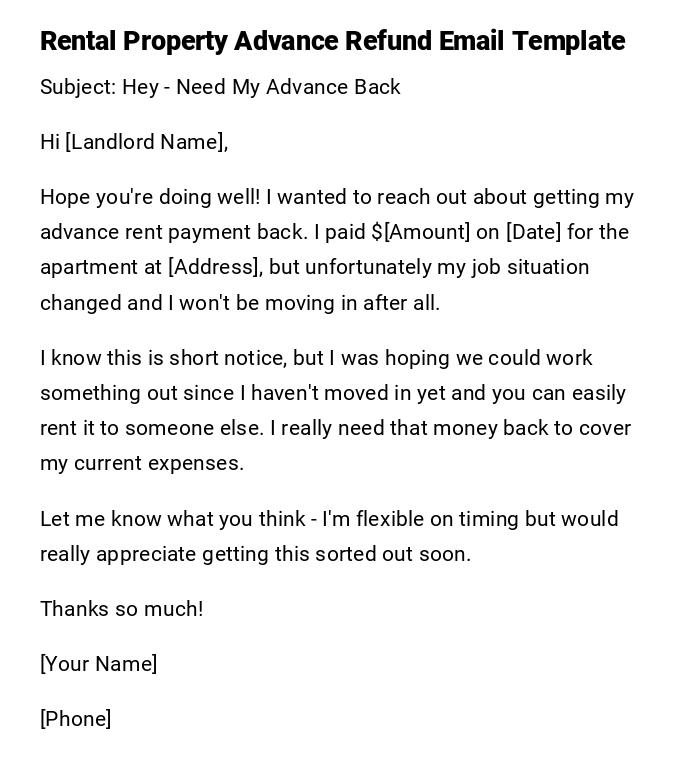 Rental Property Advance Refund Email Template Rental Property Advance Refund Email Template