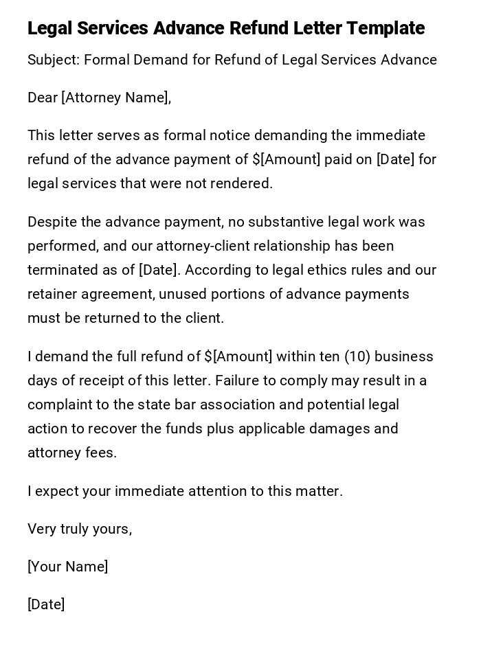 Legal Services Advance Refund Letter Template Legal Services Advance Refund Letter Template