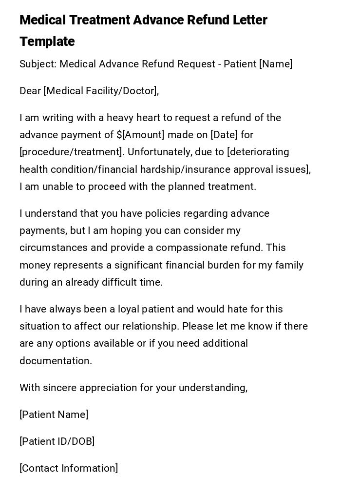Medical Treatment Advance Refund Letter Template Medical Treatment Advance Refund Letter Template