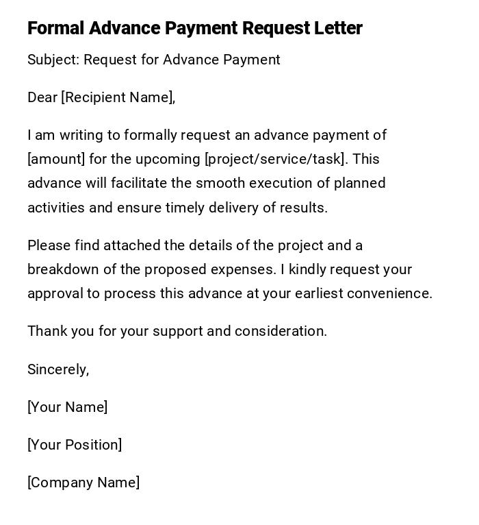 Formal Advance Payment Request Letter Formal Advance Payment Request Letter