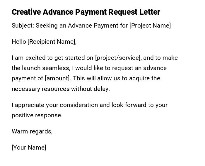 Creative Advance Payment Request Letter Creative Advance Payment Request Letter