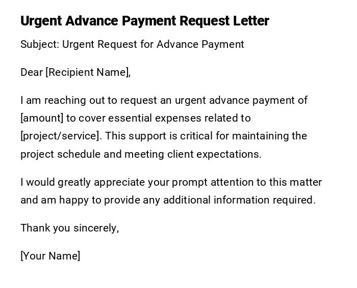 Urgent Advance Payment Request Letter Urgent Advance Payment Request Letter