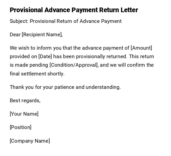 Provisional Advance Payment Return Letter Provisional Advance Payment Return Letter