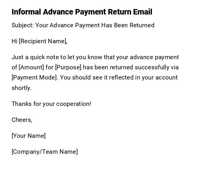 Informal Advance Payment Return Email Informal Advance Payment Return Email