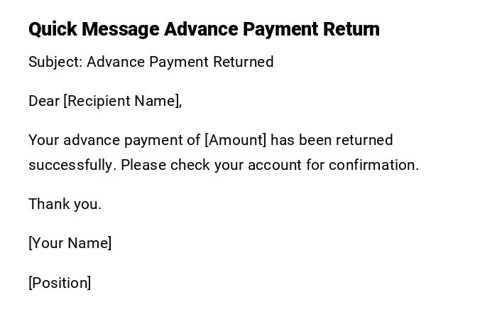 Quick Message Advance Payment Return Quick Message Advance Payment Return
