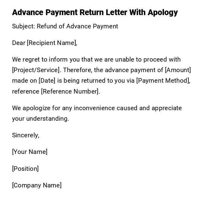 Advance Payment Return Letter With Apology Advance Payment Return Letter With Apology
