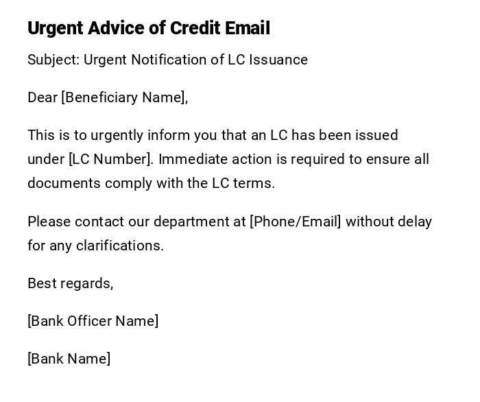 Urgent Advice of Credit Email