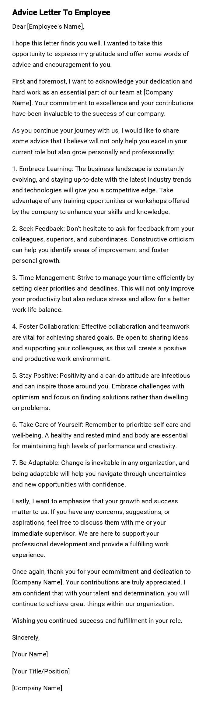 Advice Letter To Employee Advice Letter To Employee