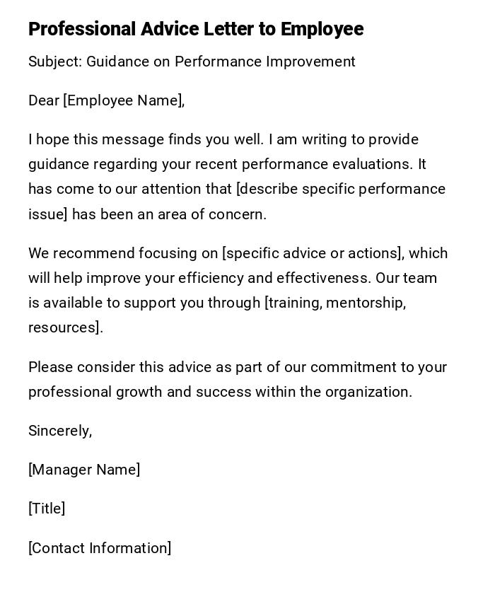 Professional Advice Letter to Employee