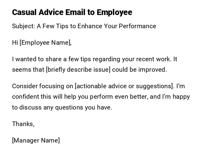 Casual Advice Email to Employee