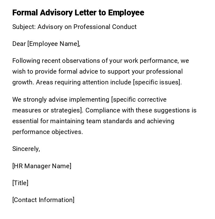 Formal Advisory Letter to Employee