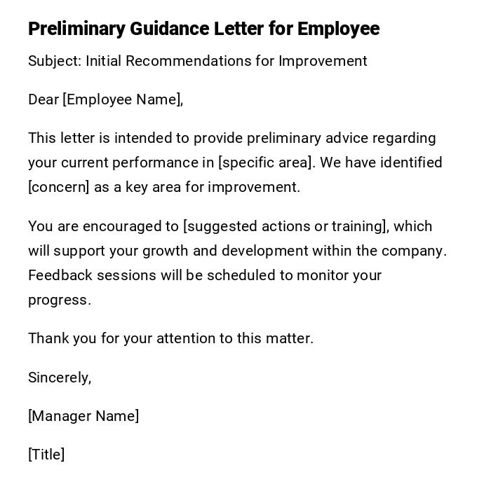 Preliminary Guidance Letter for Employee