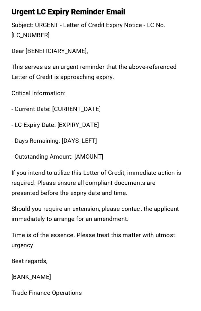 Urgent LC Expiry Reminder Email Urgent LC Expiry Reminder Email