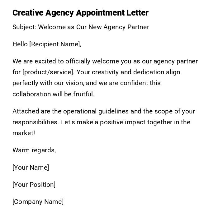 Creative Agency Appointment Letter Creative Agency Appointment Letter