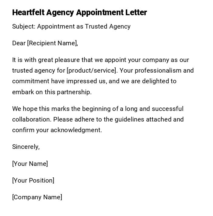 Heartfelt Agency Appointment Letter Heartfelt Agency Appointment Letter