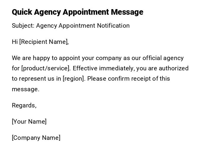 Quick Agency Appointment Message Quick Agency Appointment Message