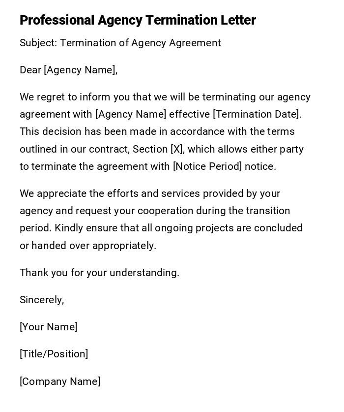 Professional Agency Termination Letter