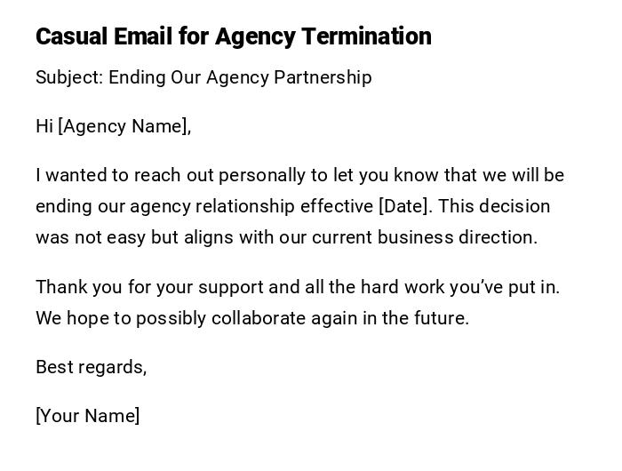 Casual Email for Agency Termination