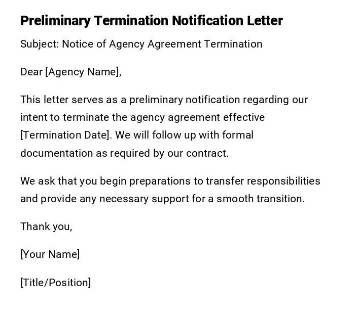 Preliminary Termination Notification Letter