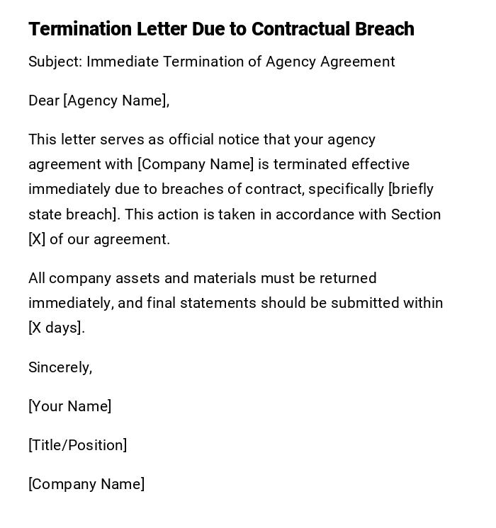 Termination Letter Due to Contractual Breach
