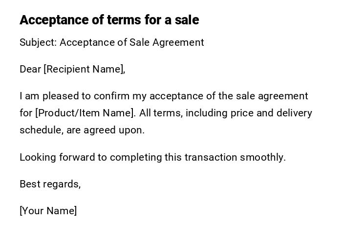Acceptance of terms for a sale Acceptance of terms for a sale