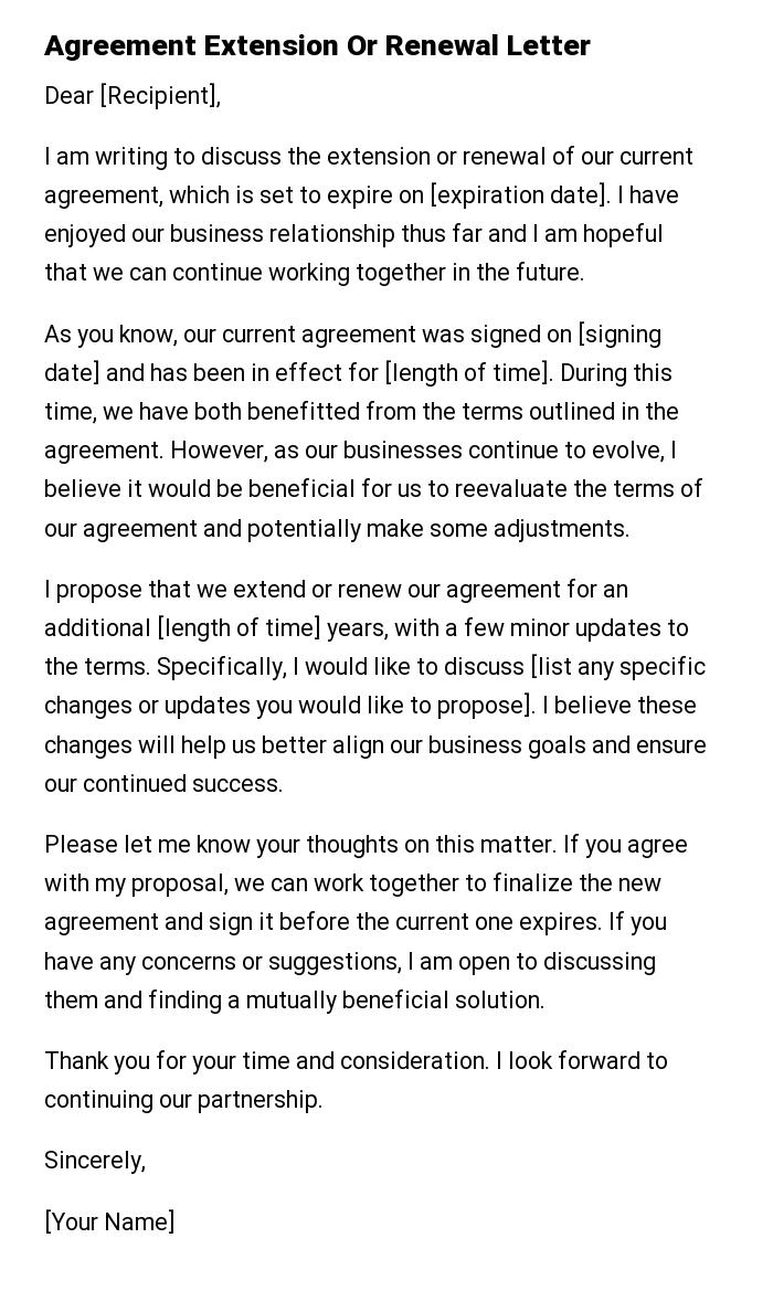 Agreement Extension Or Renewal Letter