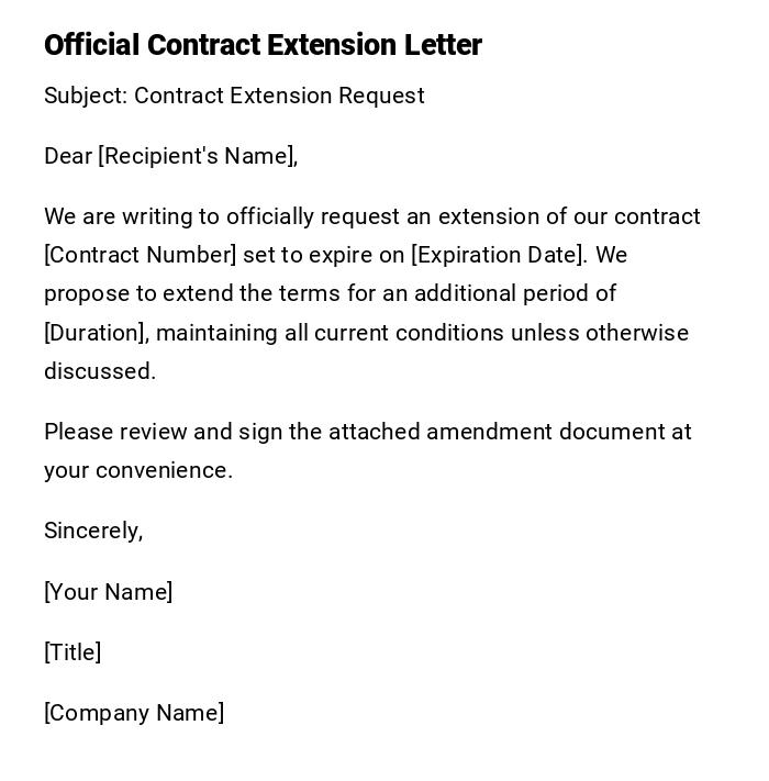 Official Contract Extension Letter Official Contract Extension Letter