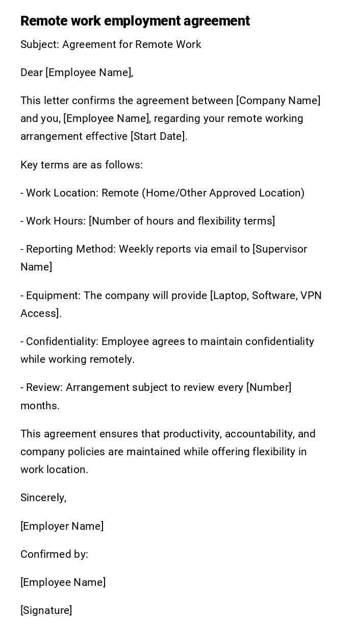Remote work employment agreement Remote work employment agreement