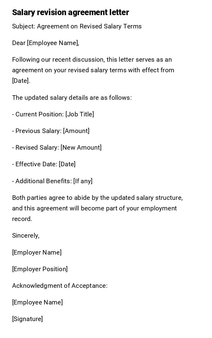 Salary revision agreement letter Salary revision agreement letter