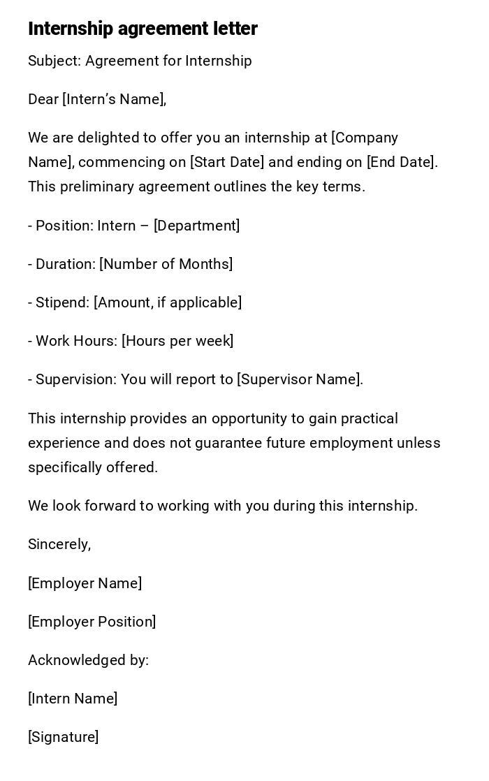 Internship agreement letter Internship agreement letter