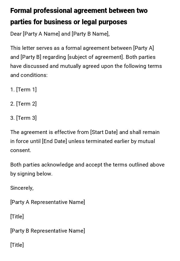 Formal professional agreement between two parties for business or legal purposes Formal professional agreement between two parties for business or legal purposes