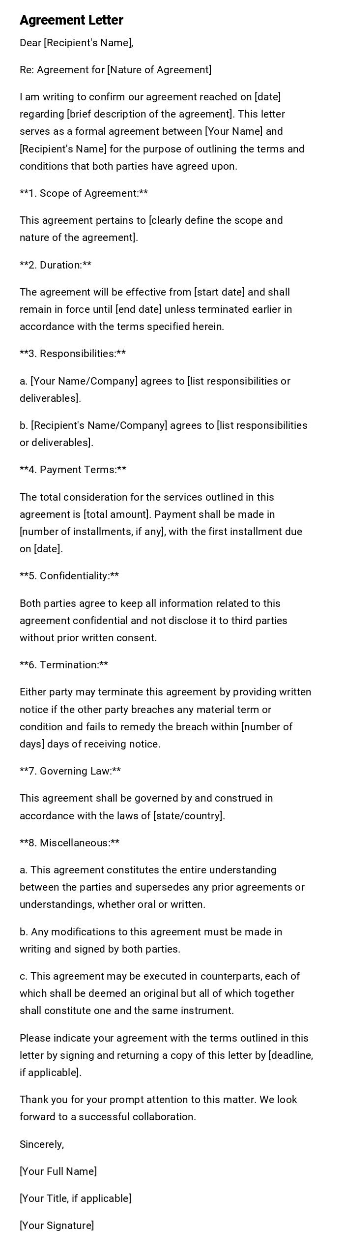 Agreement Letter