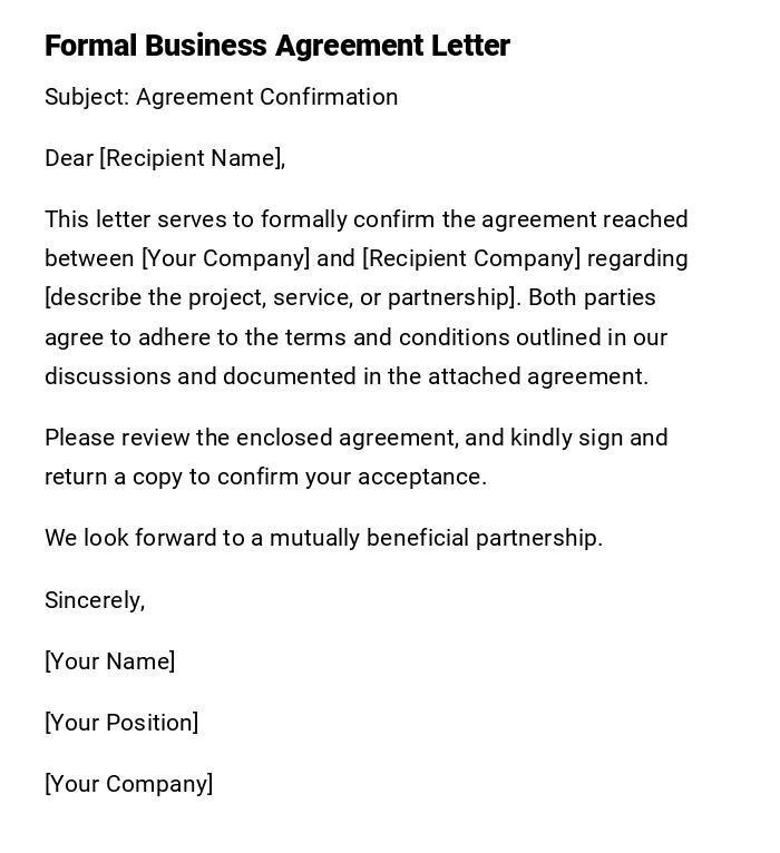 Formal Business Agreement Letter