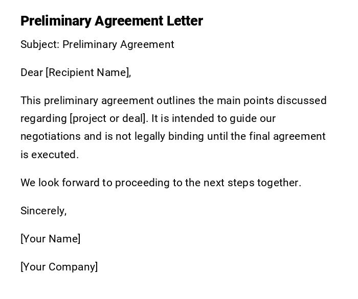 Preliminary Agreement Letter